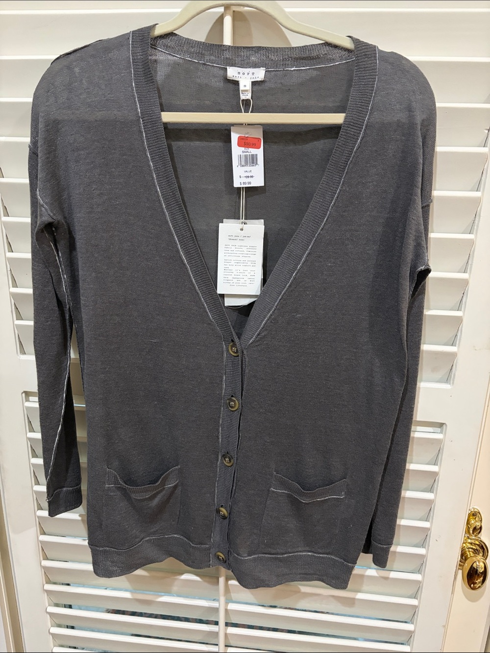 Soft Joie Charcoal Gray V-Neck Button Cardigan